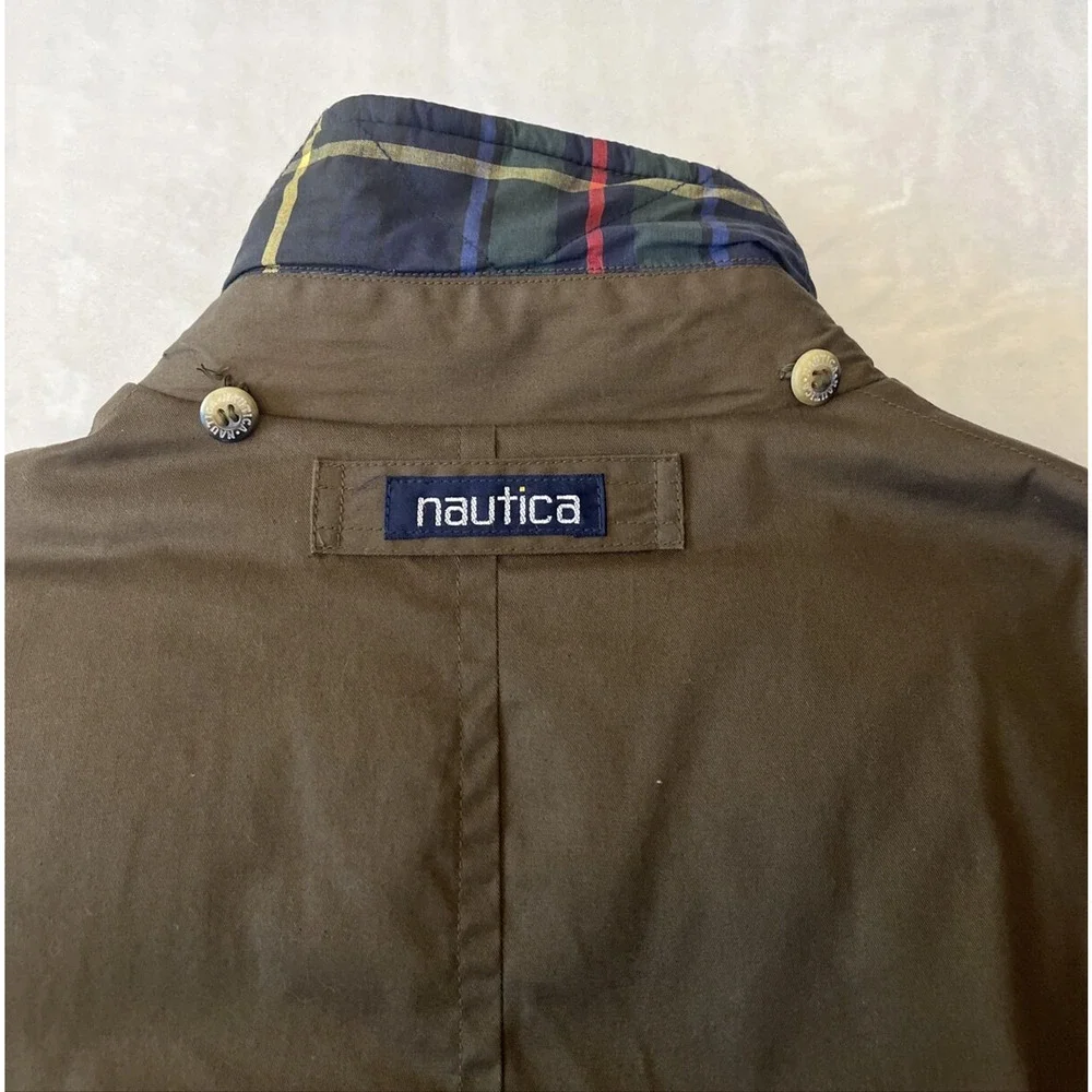 Nautica Down Filled Winter Coat Men's Brown Size M Leather Collar NO HOOD